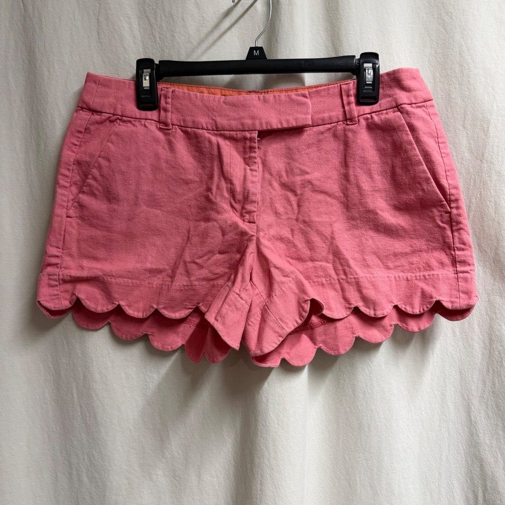 J. Crew Pink Linen Cotton Scalloped Edge Hem Shorts Women's Sz 10 Beach Resort